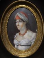 Ecole française vers 1810 : Portrait de femme au turban...