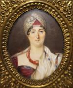 Ecole française vers 1840 : Portait d'une femme au turban...