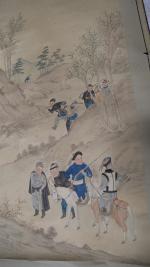CHINE : Ensemble de quatre peintures verticales à l'encre et...