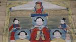 CHINE : Trois petites peintures votives, en polychromie sur papier,...