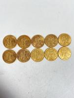 NUMISMATIQUE - 10 pièces de 20 Francs OR au GENIE...