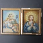 Deux fixés-sous-verre : Vierge, et Saint Joseph et l'Enfant Jésus,...