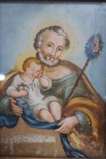 Deux fixés-sous-verre : Vierge, et Saint Joseph et l'Enfant Jésus,...