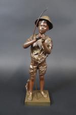LAVERGNE Adolphe-Jean (Act. 1863-1928) : Le petit pêcheur. Bronze patiné...