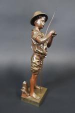 LAVERGNE Adolphe-Jean (Act. 1863-1928) : Le petit pêcheur. Bronze patiné...