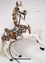 ART FORAIN : Cheval cabré de manège en bois sculpté...