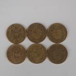 Six pièces de 20 Francs or Napoléon III - Paris...