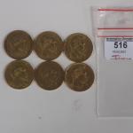 Six pièces de 20 Francs or Napoléon III - Paris...