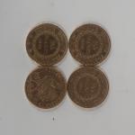 Quatre pièces de 20 Francs or dont trois type Génie...