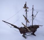Maquette en bois peint représentant un navire à deux mâts,...