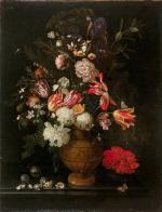 maria von oosterwyck bouquet de fleurs dans un vase en grès du rhin coquillage