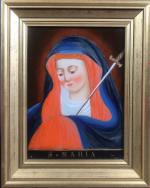 Fixé-sous-verre représentant "S. Maria" avec l'épée sur le coeur, école...