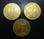 Deuxième République : Trois pièces de 20 Francs or au...