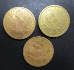 USA : Trois pièces de 10 dollars en or type...