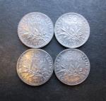 Troisième République - Quatre pièces de 50 centimes argent type...