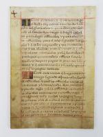 Manuscrit espagnol. Document manuscrit sur parchemin, réglé à l'encre rouge,...