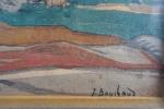 BOUCHAUD Jean (1891-1977) : Village d'Indochine. Aquarelle signée. 21 x...