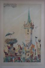 HANSI (1873-1951) : Soir de quatorze juillet à Obernai (Alsace)...