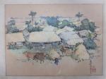 PHAM-HAU (1903-1995) : Scène villageoise au Vietnam. Aquarelle signée, datée...