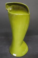 NIEDERKORN. Vase "Profile de femme" en céramique émaillée vert, signé...