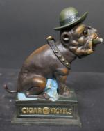 Tirelire mécanique en fonte laquée "Ole Puffer Cigar 5 Nickels"....