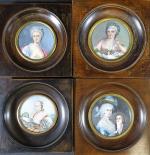 Quatre miniatures modernes, l'une représentant Marie-Antoinette et Louis XVII, trois...