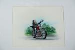 David MANN (1948). Easyrider, moto rouge. Gouache sur papier signée....