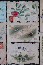 11 cartes postales peintes à la main FANTAISIE