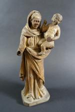 France, époque XVIII's : Vierge à l'Enfant en bois sculpté...