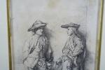 MEISSONNIER Ernest (1815-1891) : Deux gentils hommes conversant. Encre monogrammée...