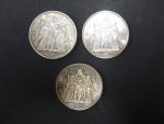 VEME REPUBLIQUE : Trois pièces de 10 francs argent type...