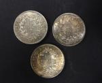 VEME REPUBLIQUE : Trois pièces de 10 francs argent type...